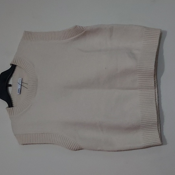 Zara Cream Knit Sleeveless Wool Blend Sweater Vest Sz-XL - Picture 4 of 7